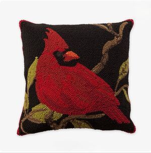 PLOW & HEARTH Indoor/Outdoor Hooked Cardinal Throw Pillow- 18” x18”